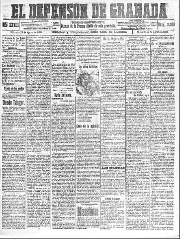 'El Defensor de Granada  : diario político independiente' - Año XXVIII Número 13976  - 1906 Agosto 22