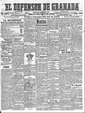 'El Defensor de Granada  : diario político independiente' - Año XXVIII Número 13982  - 1906 Agosto 29