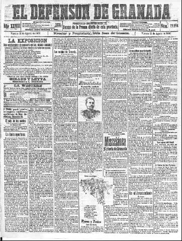 'El Defensor de Granada  : diario político independiente' - Año XXVIII Número 13984  - 1906 Agosto 31
