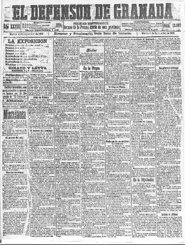 'El Defensor de Granada  : diario político independiente' - Año XXVIII Número 13987  - 1906 Septiembre 04