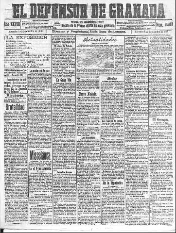 'El Defensor de Granada  : diario político independiente' - Año XXVIII Número 13988  - 1906 Septiembre 05