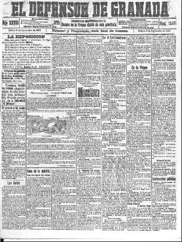 'El Defensor de Granada  : diario político independiente' - Año XXVIII Número 13991  - 1906 Septiembre 08