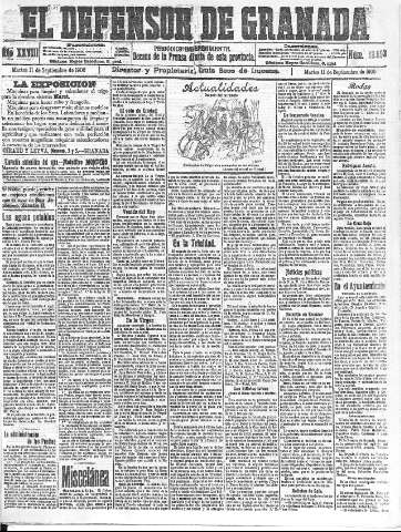 'El Defensor de Granada  : diario político independiente' - Año XXVIII Número 13993  - 1906 Septiembre 11