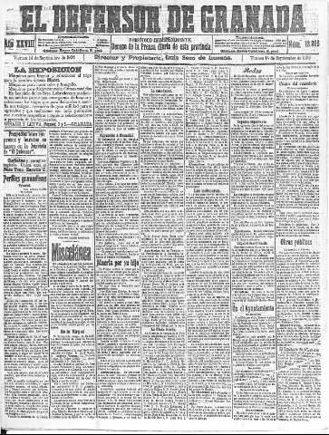 'El Defensor de Granada  : diario político independiente' - Año XXVIII Número 13996  - 1906 Septiembre 14