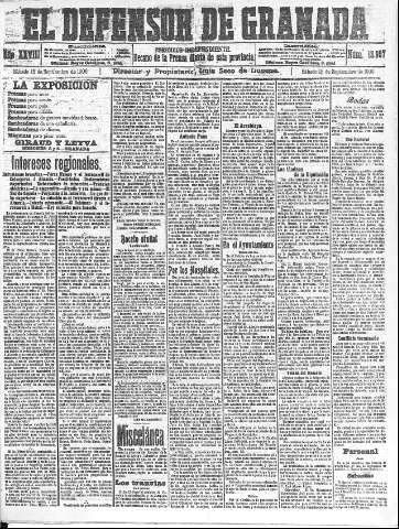 'El Defensor de Granada  : diario político independiente' - Año XXVIII Número 13997  - 1906 Septiembre 15