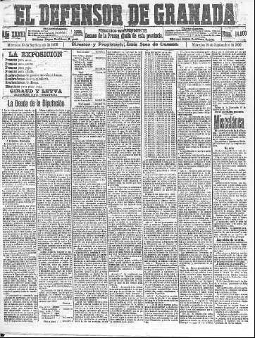 'El Defensor de Granada  : diario político independiente' - Año XXVIII Número 14000  - 1906 Septiembre 19
