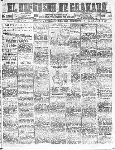 'El Defensor de Granada  : diario político independiente' - Año XXVIII Número 14015  - 1906 Octubre 06