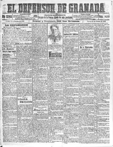 'El Defensor de Granada  : diario político independiente' - Año XXVIII Número 14020  - 1906 Octubre 12
