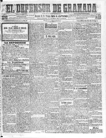 'El Defensor de Granada  : diario político independiente' - Año XXVIII Número 14025  - 1906 Octubre 19