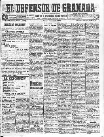 'El Defensor de Granada  : diario político independiente' - Año XXVIII Número 14029  - 1906 Octubre 24