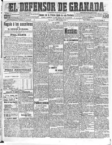 'El Defensor de Granada  : diario político independiente' - Año XXVIII Número 14049  - 1906 Noviembre 16