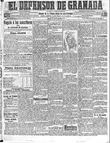 'El Defensor de Granada  : diario político independiente' - Año XXVIII Número 14050  - 1906 Noviembre 17