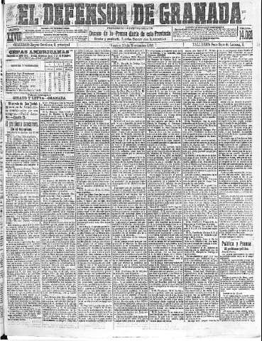'El Defensor de Granada  : diario político independiente' - Año XXVIII Número 14061  - 1906 Noviembre 30