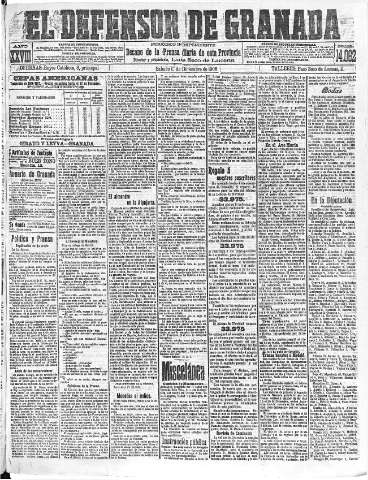 'El Defensor de Granada  : diario político independiente' - Año XXVIII Número 14062  - 1906 Diciembre 01