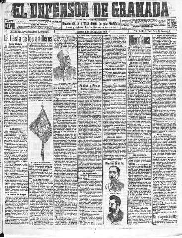 'El Defensor de Granada  : diario político independiente' - Año XXVIII Número 14064  - 1906 Diciembre 04