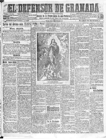 'El Defensor de Granada  : diario político independiente' - Año XXVIII Número 14068  - 1906 Diciembre 08