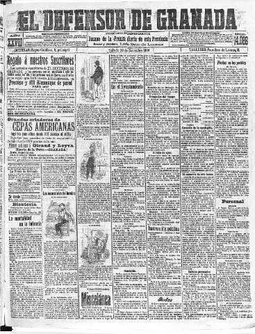 'El Defensor de Granada  : diario político independiente' - Año XXVIII Número 14086  - 1906 Diciembre 29