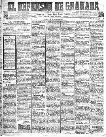'El Defensor de Granada  : diario político independiente' - Año XXIX Número 14294  - 1907 Agosto 29