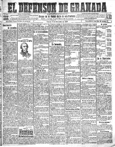 'El Defensor de Granada  : diario político independiente' - Año XXIX Número 14301  - 1907 Septiembre 06