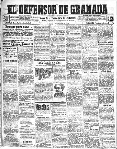 'El Defensor de Granada  : diario político independiente' - Año XXIX Número 14325  - 1907 Octubre 17