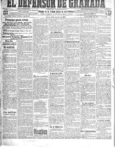 'El Defensor de Granada  : diario político independiente' - Año XXIX Número 14333  - 1907 Octubre 26