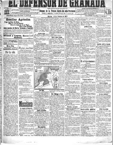 'El Defensor de Granada  : diario político independiente' - Año XXIX Número 14335  - 1907 Octubre 29