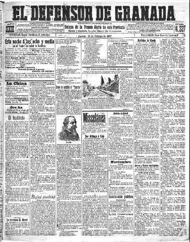'El Defensor de Granada  : diario político independiente' - Año XXIX Número 14337  - 1907 Octubre 31