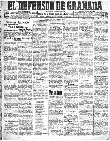 'El Defensor de Granada  : diario político independiente' - Año XXIX Número 14339  - 1907 Noviembre 02