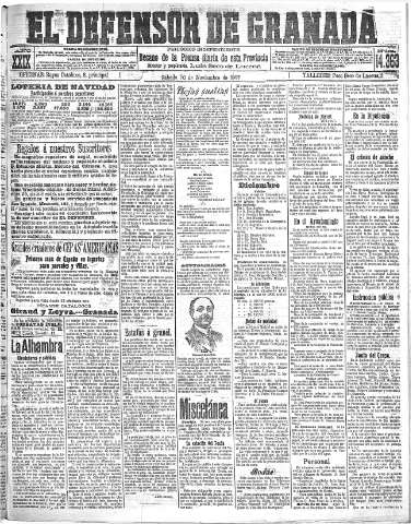 'El Defensor de Granada  : diario político independiente' - Año XXIX Número 14363  - 1907 Noviembre 30