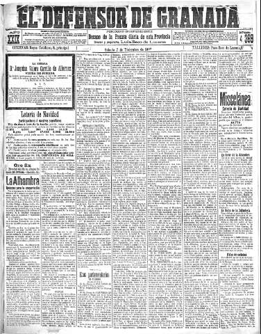'El Defensor de Granada  : diario político independiente' - Año XXIX Número 14369  - 1907 Diciembre 07