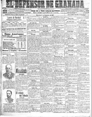 'El Defensor de Granada  : diario político independiente' - Año XXIX Número 14372  - 1907 Diciembre 11