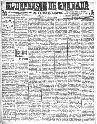 'El Defensor de Granada  : diario político independiente' - Año XXIX Número 14374  - 1907 Diciembre 13
