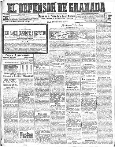'El Defensor de Granada  : diario político independiente' - Año XXIX Número 14387  - 1907 Diciembre 28