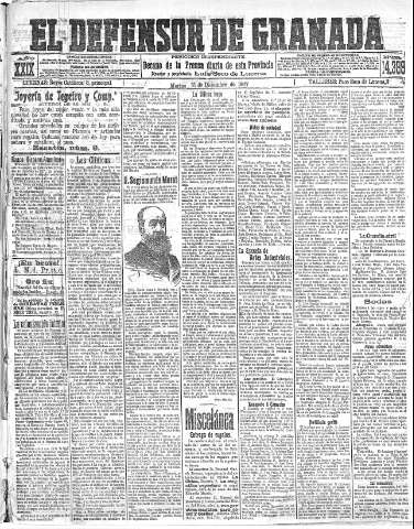 'El Defensor de Granada  : diario político independiente' - Año XXIX Número 14389  - 1907 Diciembre 31