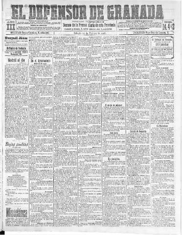 'El Defensor de Granada  : diario político independiente' - Año XXX Número 14442  - 1908 Febrero 22