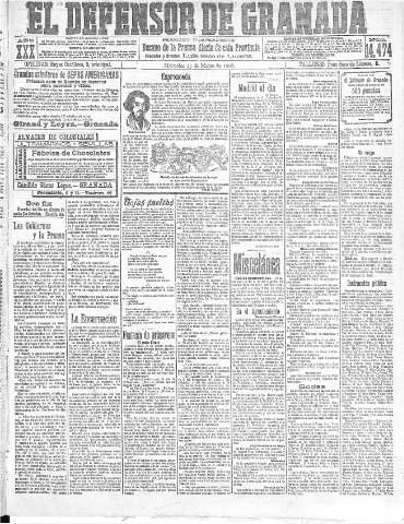 'El Defensor de Granada  : diario político independiente' - Año XXX Número 14474  - 1908 Marzo 25