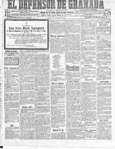 'El Defensor de Granada  : diario político independiente' - Año XXX Número 14475  - 1908 Marzo 26