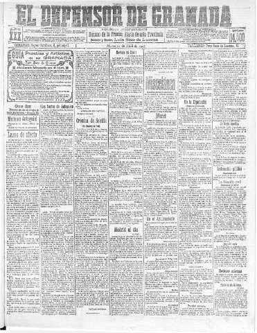 'El Defensor de Granada  : diario político independiente' - Año XXX Número 14500  - 1908 Abril 21
