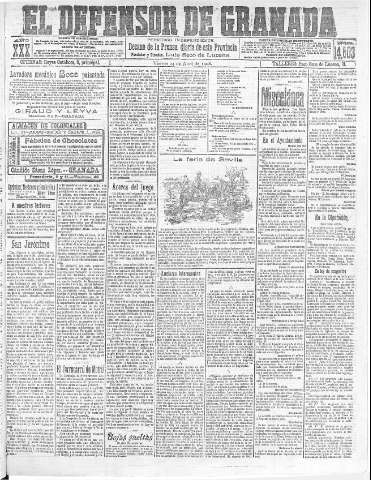 'El Defensor de Granada  : diario político independiente' - Año XXX Número 14503  - 1908 Abril 24