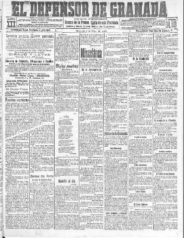 'El Defensor de Granada  : diario político independiente' - Año XXX Número 14513  - 1908 Mayo 06