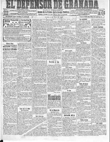 'El Defensor de Granada  : diario político independiente' - Año XXX Número 14526  - 1908 Mayo 21