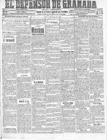 'El Defensor de Granada  : diario político independiente' - Año XXX Número 14532  - 1908 Mayo 28