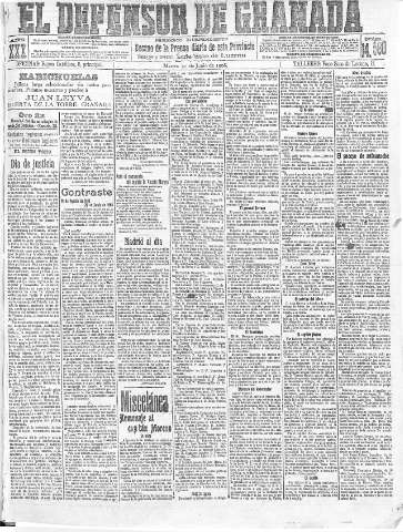 'El Defensor de Granada  : diario político independiente' - Año XXX Número 14560  - 1908 Junio 30