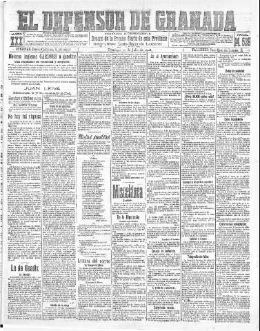 'El Defensor de Granada  : diario político independiente' - Año XXX Número 14526  - 1908 Julio 12