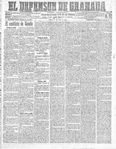 'El Defensor de Granada  : diario político independiente' - Año XXX Número 14531  - 1908 Julio 18