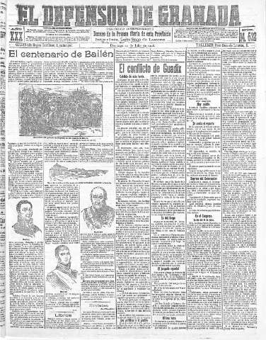 'El Defensor de Granada  : diario político independiente' - Año XXX Número 14532  - 1908 Julio 19