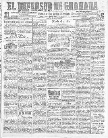 'El Defensor de Granada  : diario político independiente' - Año XXX Número 14535  - 1908 Julio 23