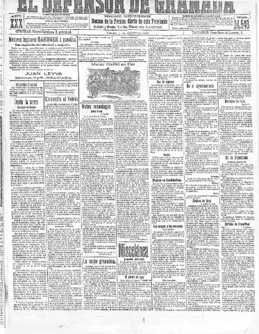 'El Defensor de Granada  : diario político independiente' - Año XXX Número 14548  - 1908 Agosto 07
