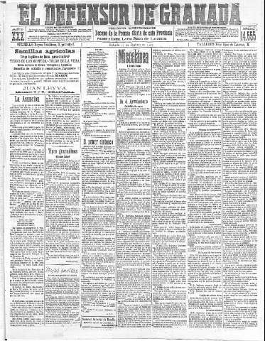 'El Defensor de Granada  : diario político independiente' - Año XXX Número 14555  - 1908 Agosto 15