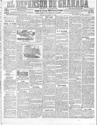 'El Defensor de Granada  : diario político independiente' - Año XXX Número 14566  - 1908 Agosto 28
